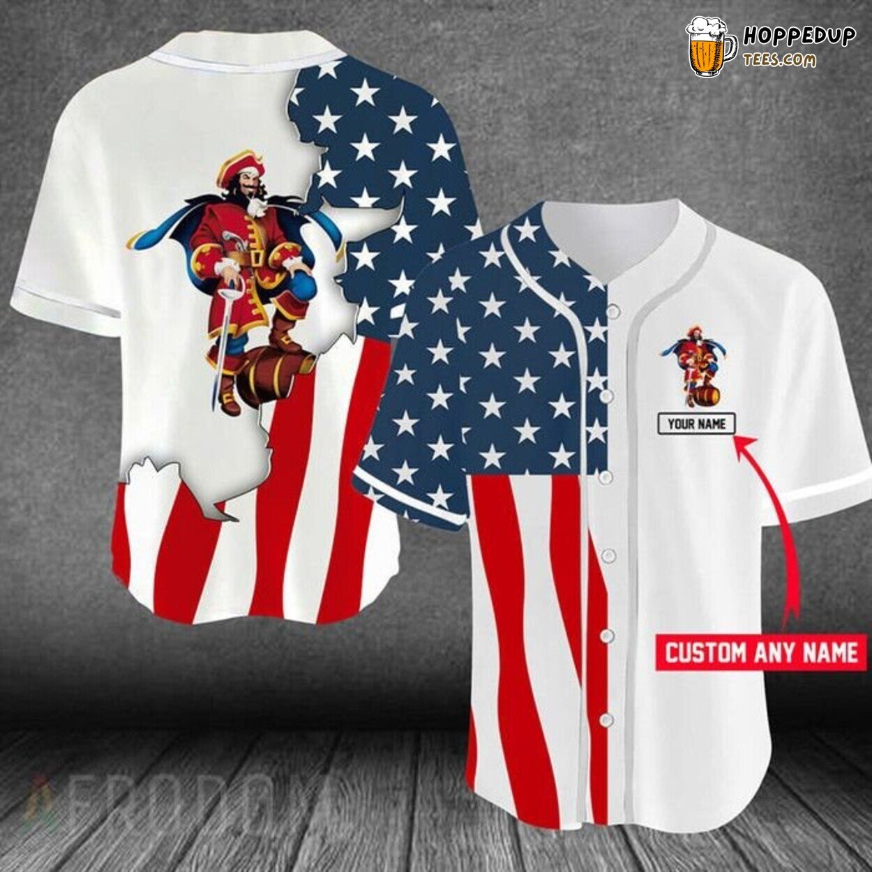 Captain Morgan US Flag Customized Baseball Jersey Rum Patriotic