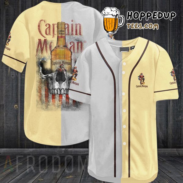 Captain Morgan US Flag Themed Baseball Jersey Black Skull Unique Design
