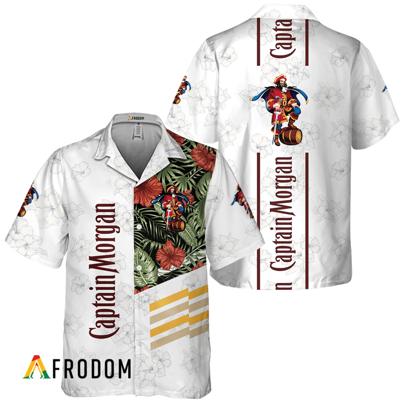 Captain Morgan White Tropical Flower Hawaiian Shirt HU
