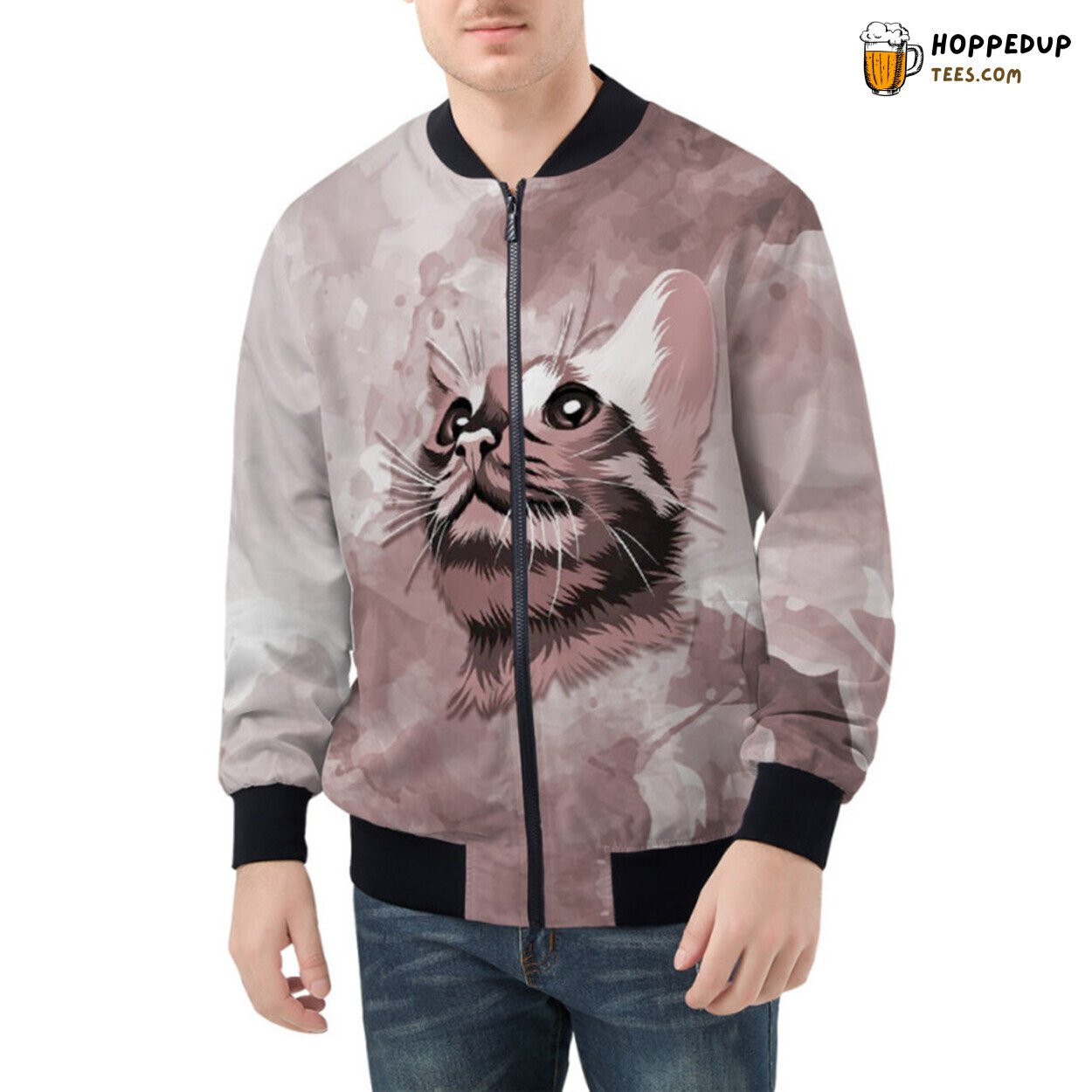 Captivating Facial Beauty of a Delicate Oriental Cat Bomber Jacket