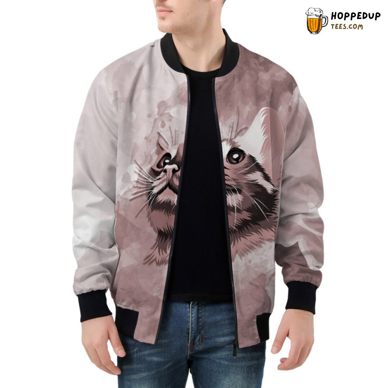 Captivating Facial Beauty of a Delicate Oriental Cat Bomber Jacket
