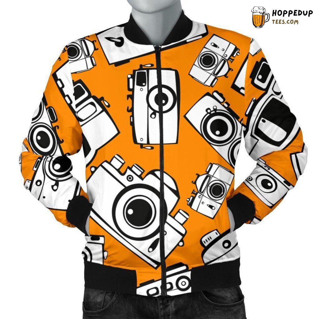 Captured Moments Camera Design Men’s Bomber Jacket Unique Pattern Essence