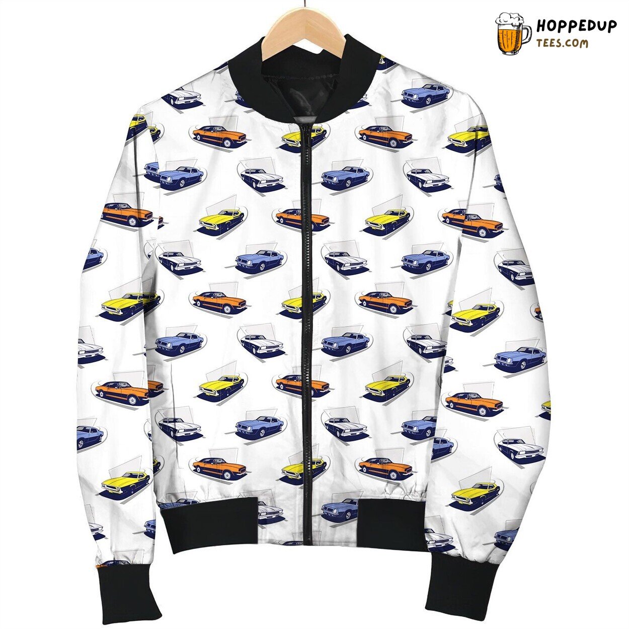 Car Pattern Design Winter Bomber Jacket Drive In Style Warmth