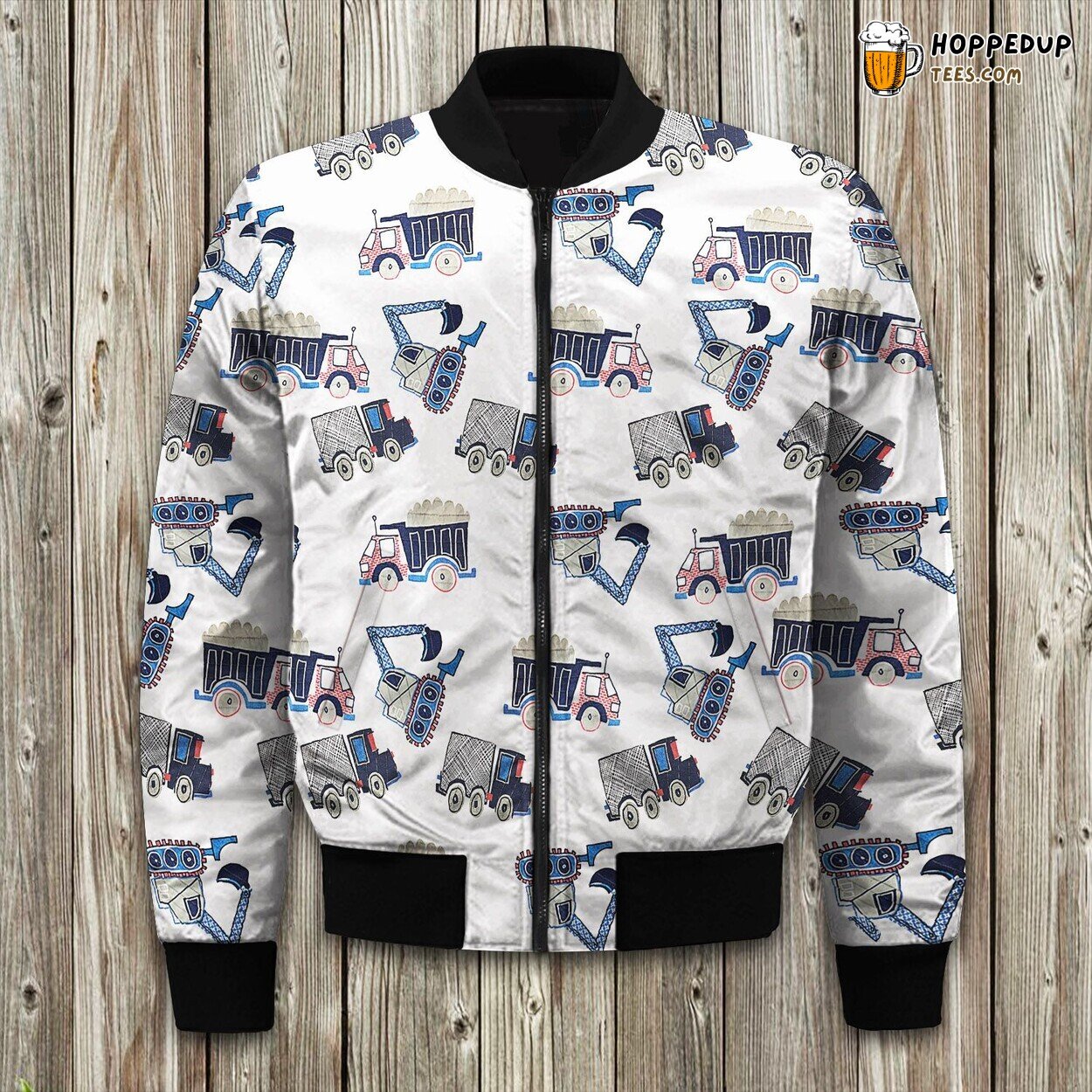Car Truck Graphics Winter Bomber Jacket Modern Transport Style Touch