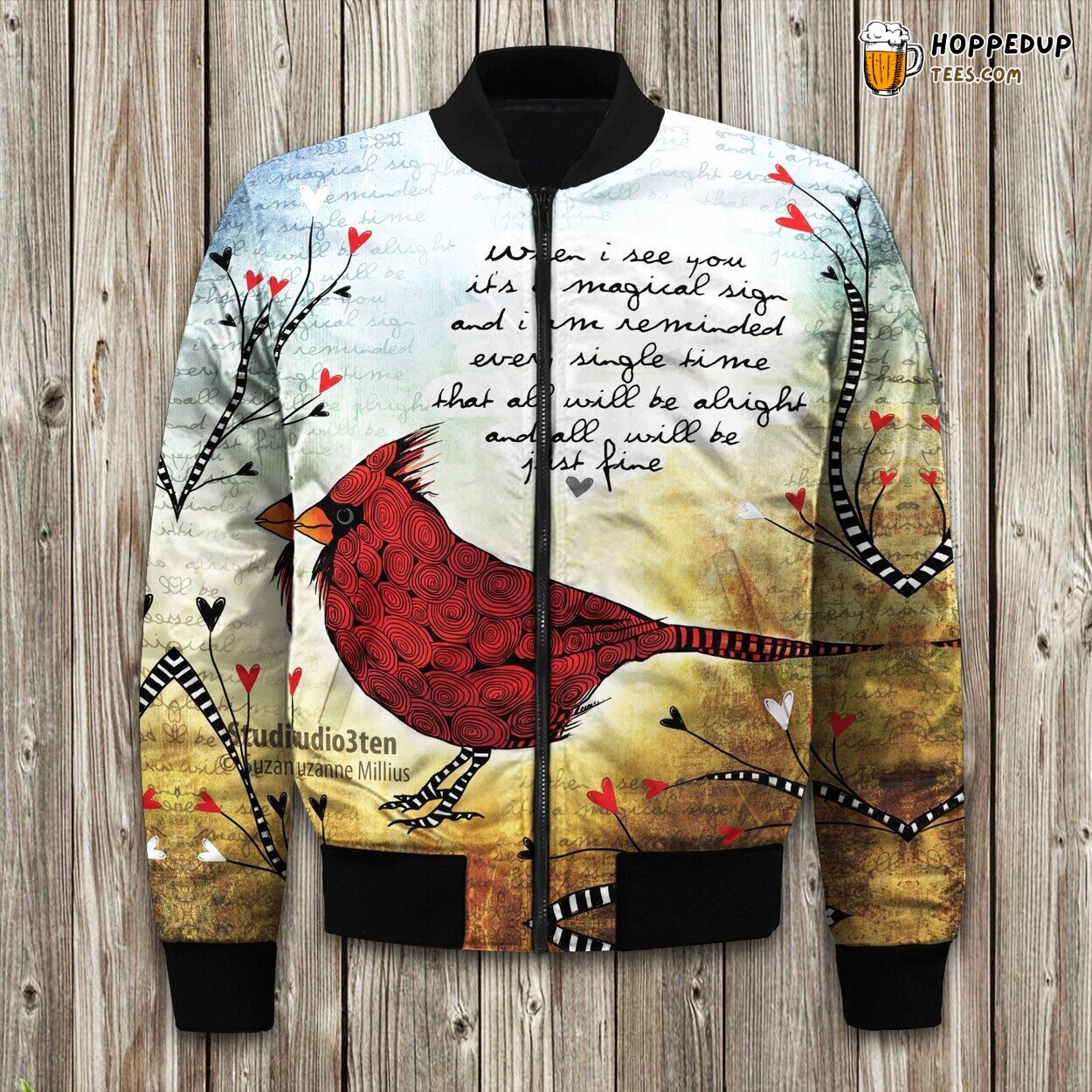Cardinal Bird Vibrant Red Winter Bomber Jacket Feathered Beauty