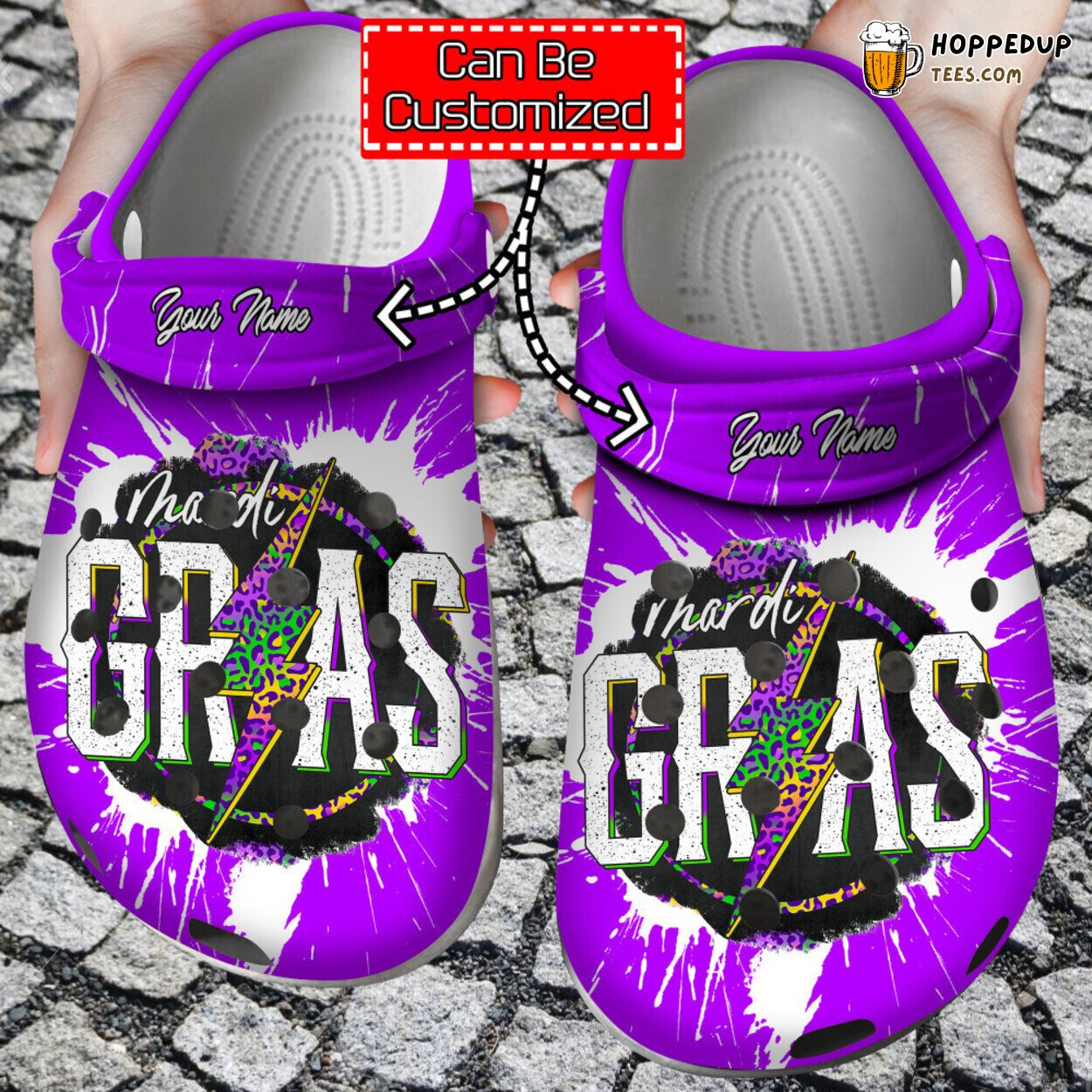 Carnival Personalized Mardi Gras Leopard Lightning Comfortable Clog Shoes