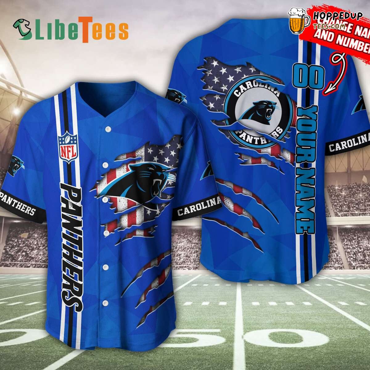 Carolina Panthers American Flag Graphic Baseball Jersey