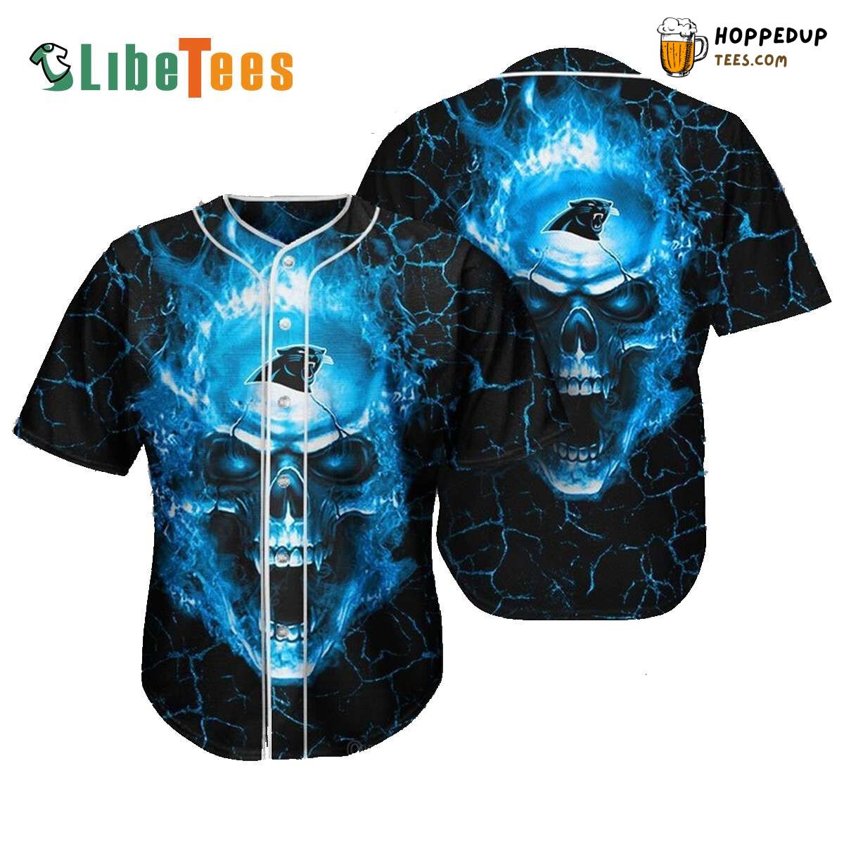 Carolina Panthers Baseball Jersey Skull In Flame Perfect Gifts For Your Loved Ones Jersey Shirt
