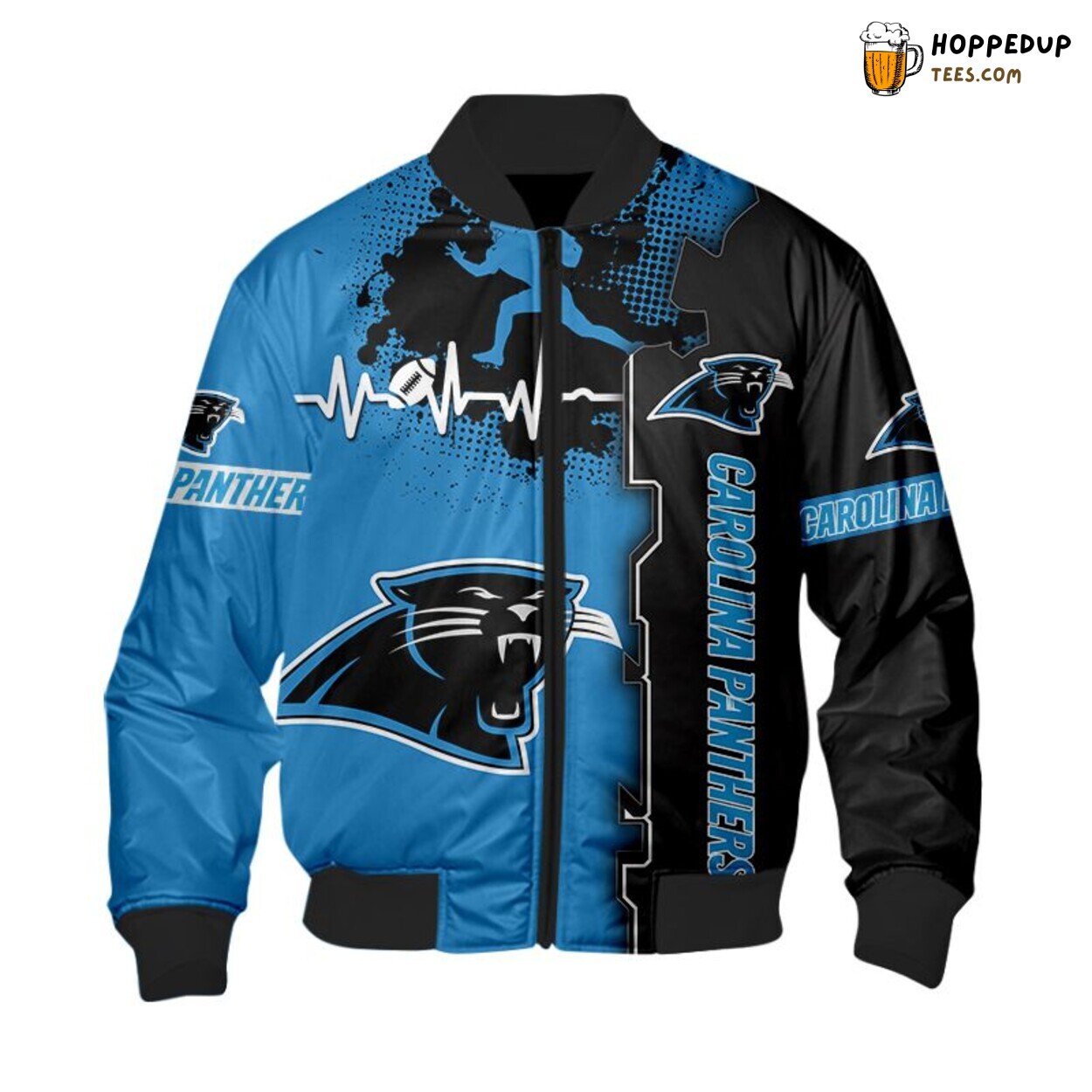Carolina Panthers Heart ECG Line Graphic Bomber Jacket Sporty Design Trend