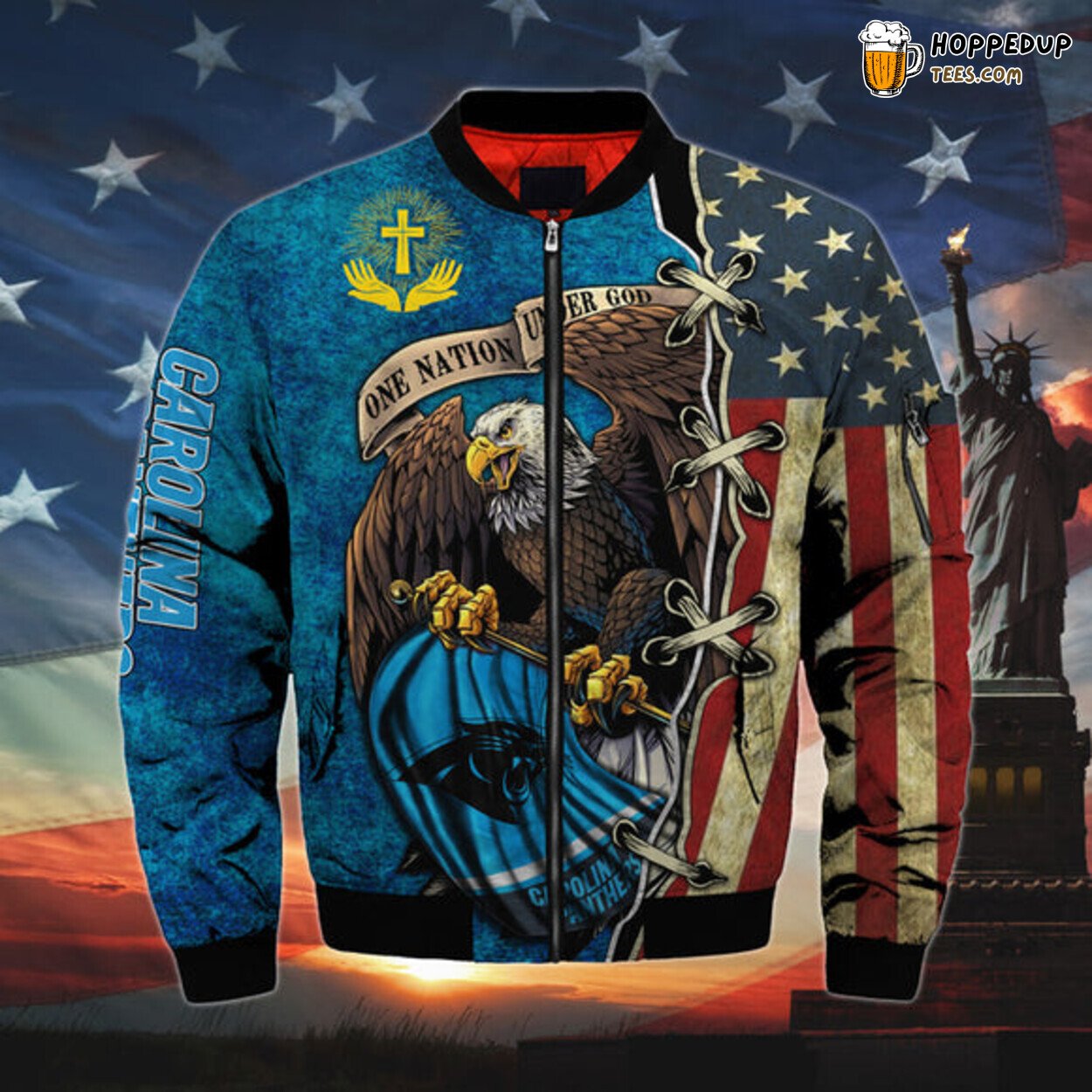 Carolina Panthers Men Bomber Jacket Series One Nation Under God Classic Look