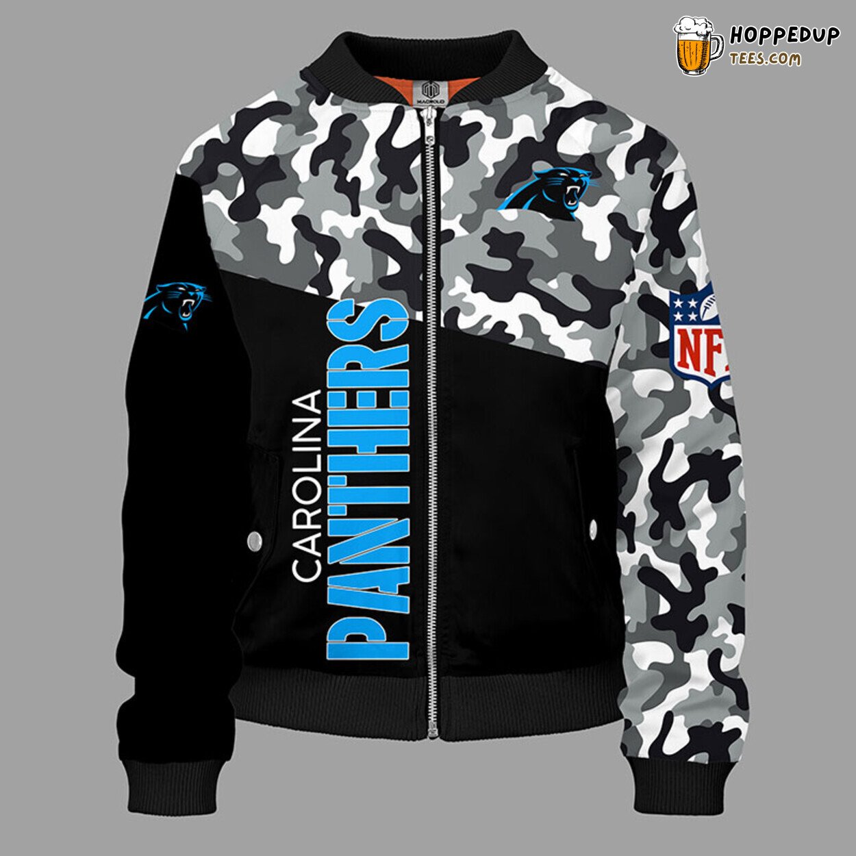 Carolina Panthers NFL Camouflage Blue Bomber Jacket Distinct Theme