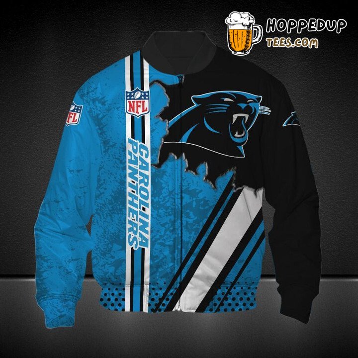 Carolina Panthers NFL Exclusive Blue Black Bomber Jacket Comfortable Fit