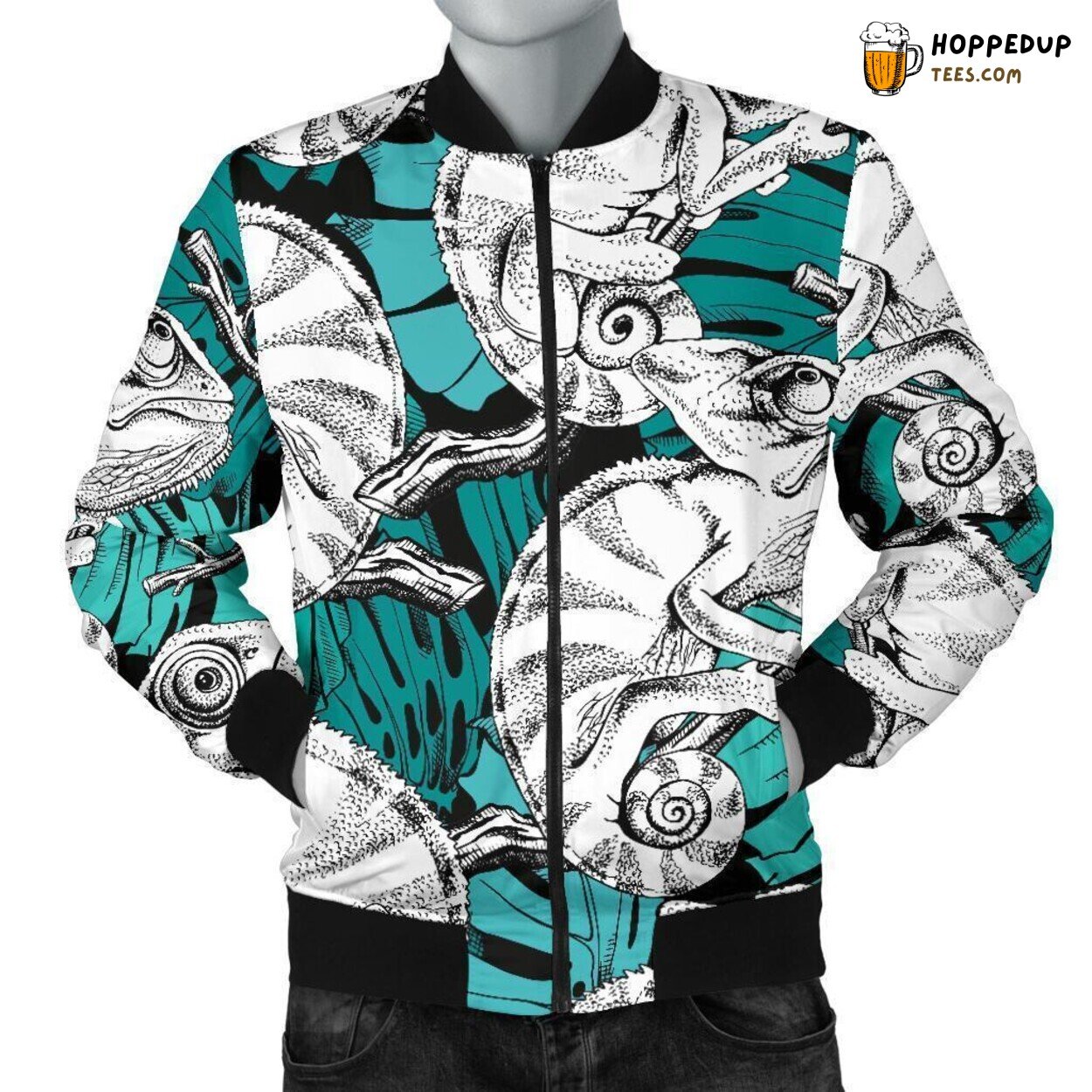 Cartoon Chameleon Delight Men’s Bomber Jacket Unique Pattern Essence Art