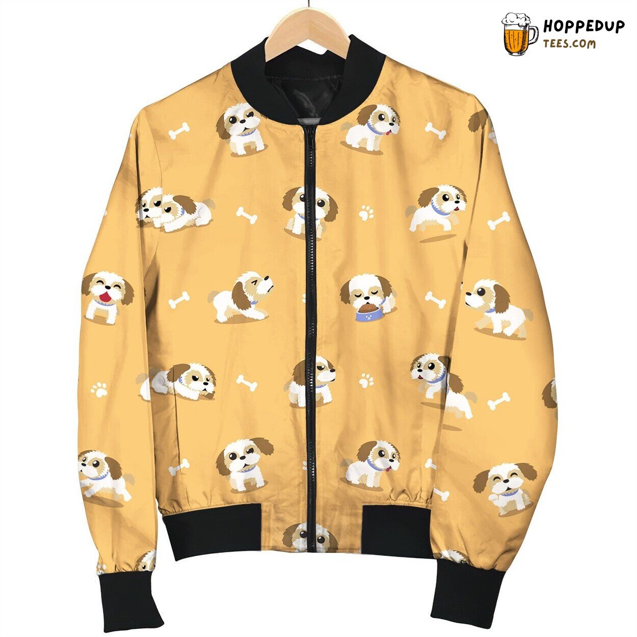 Cartoon Character Shih Tzu Pattern Bomber Jacket