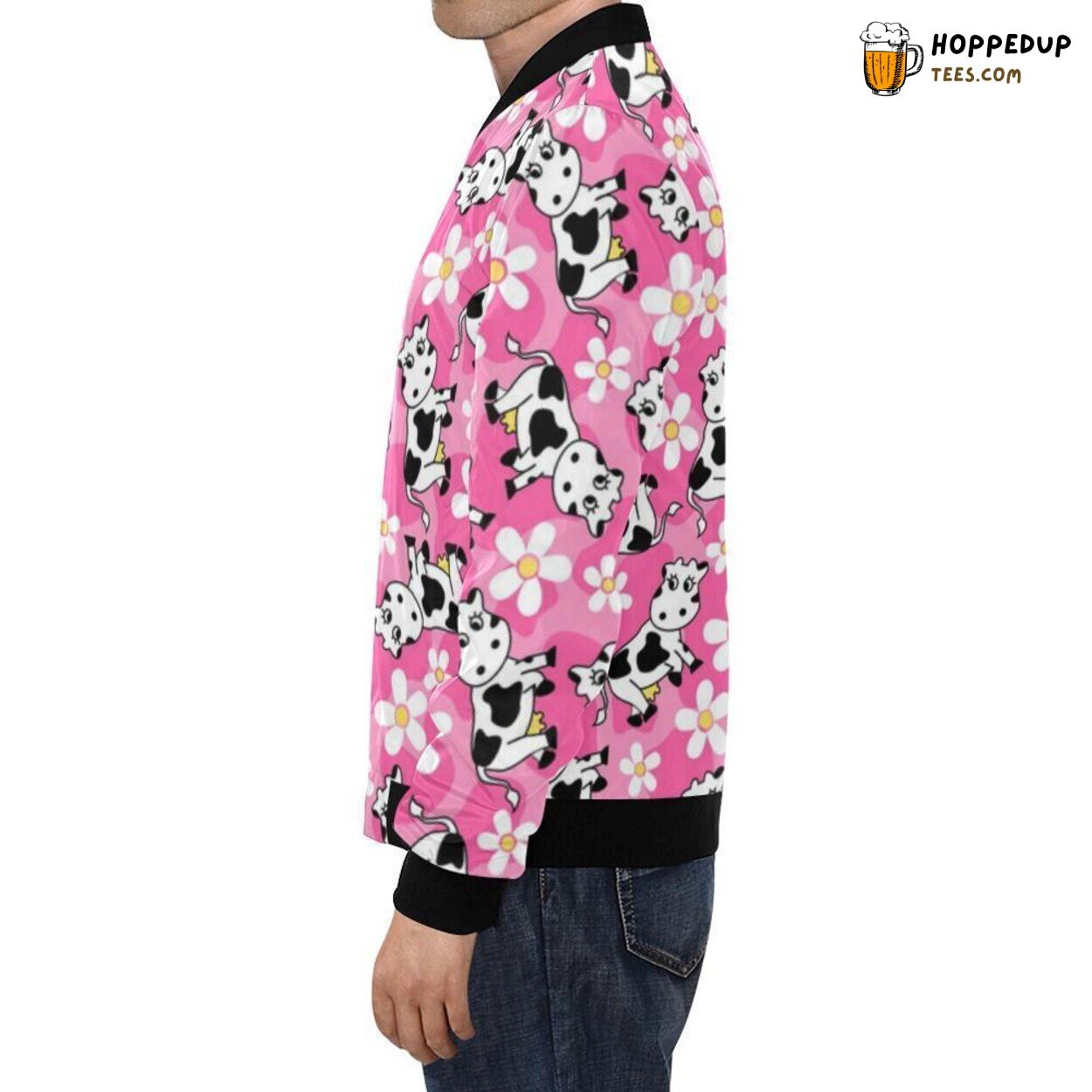 Cartoon Cow Pink Pattern Men’s Bomber Jacket Unique Designer Edition Print