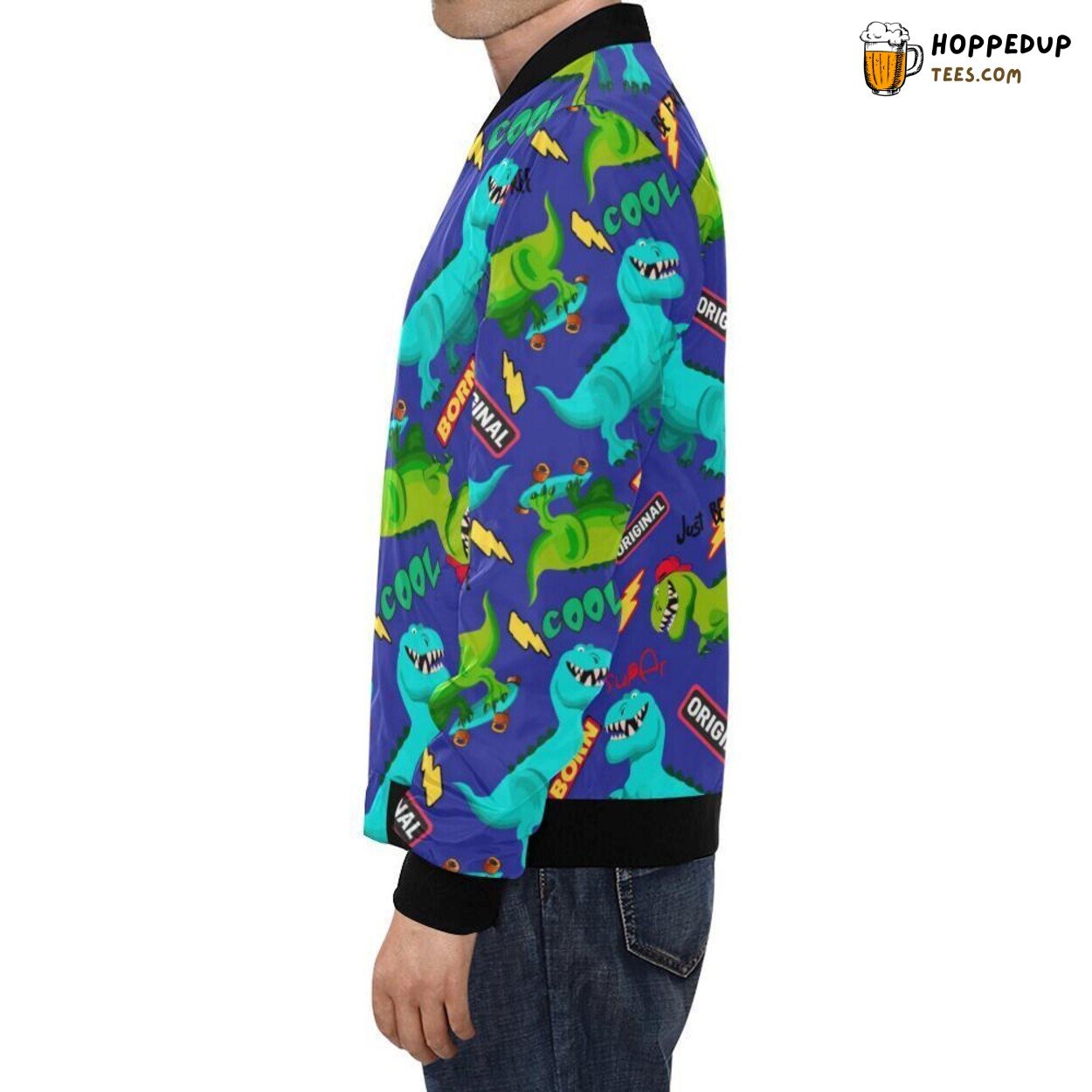 Cartoon Dino Dinosaur Pattern Men’s Bomber Jacket Unique Design Look