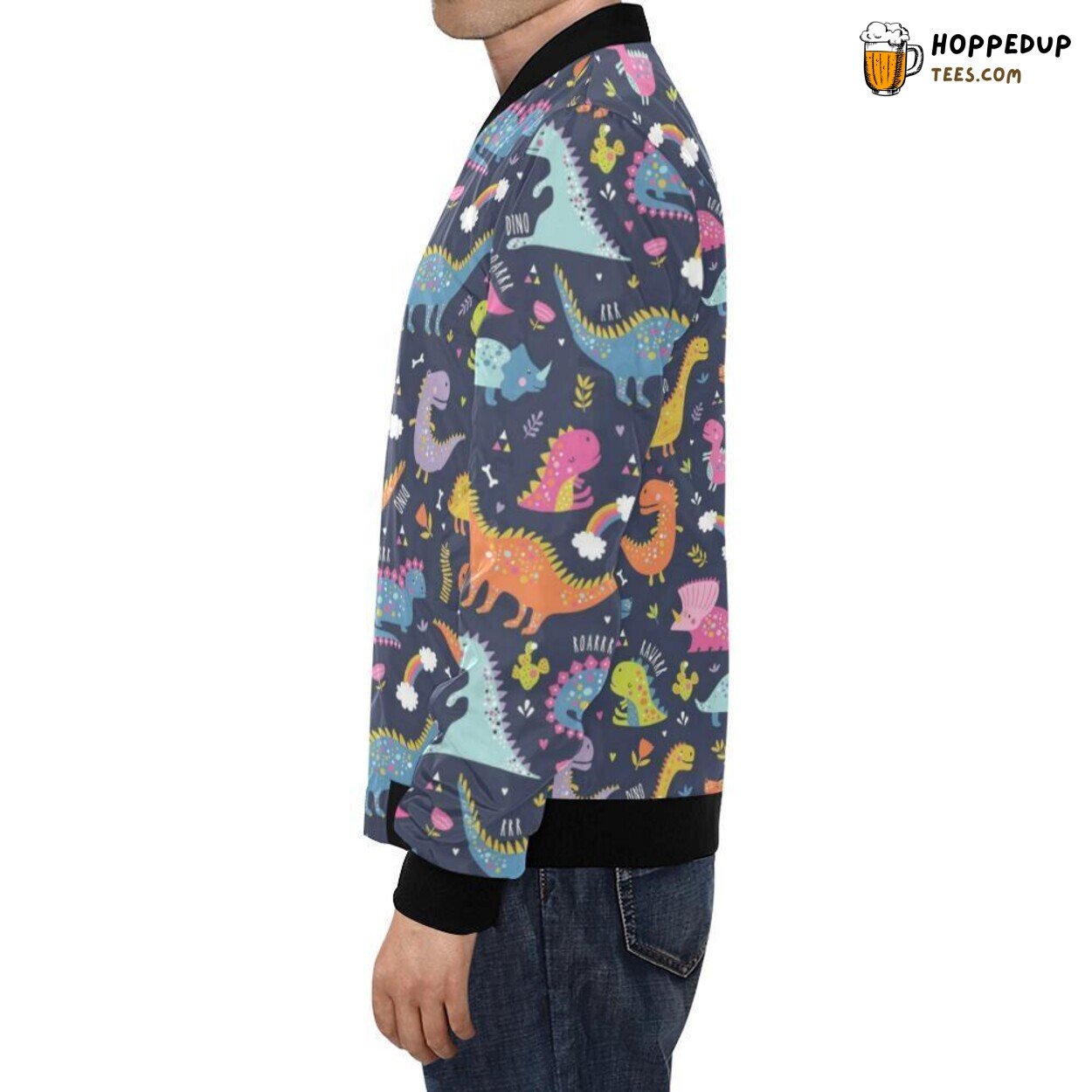 Cartoon Dino Themed Dinosaur Pattern Men’s Bomber Jacket Unique Design