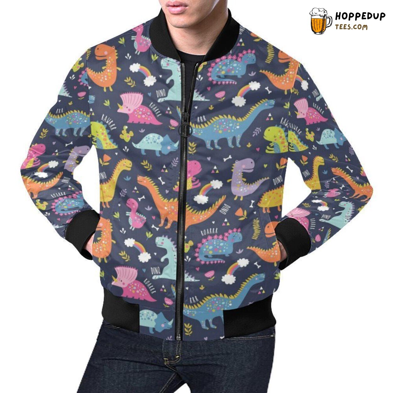 Cartoon Dino Themed Dinosaur Pattern Men’s Bomber Jacket Unique Design
