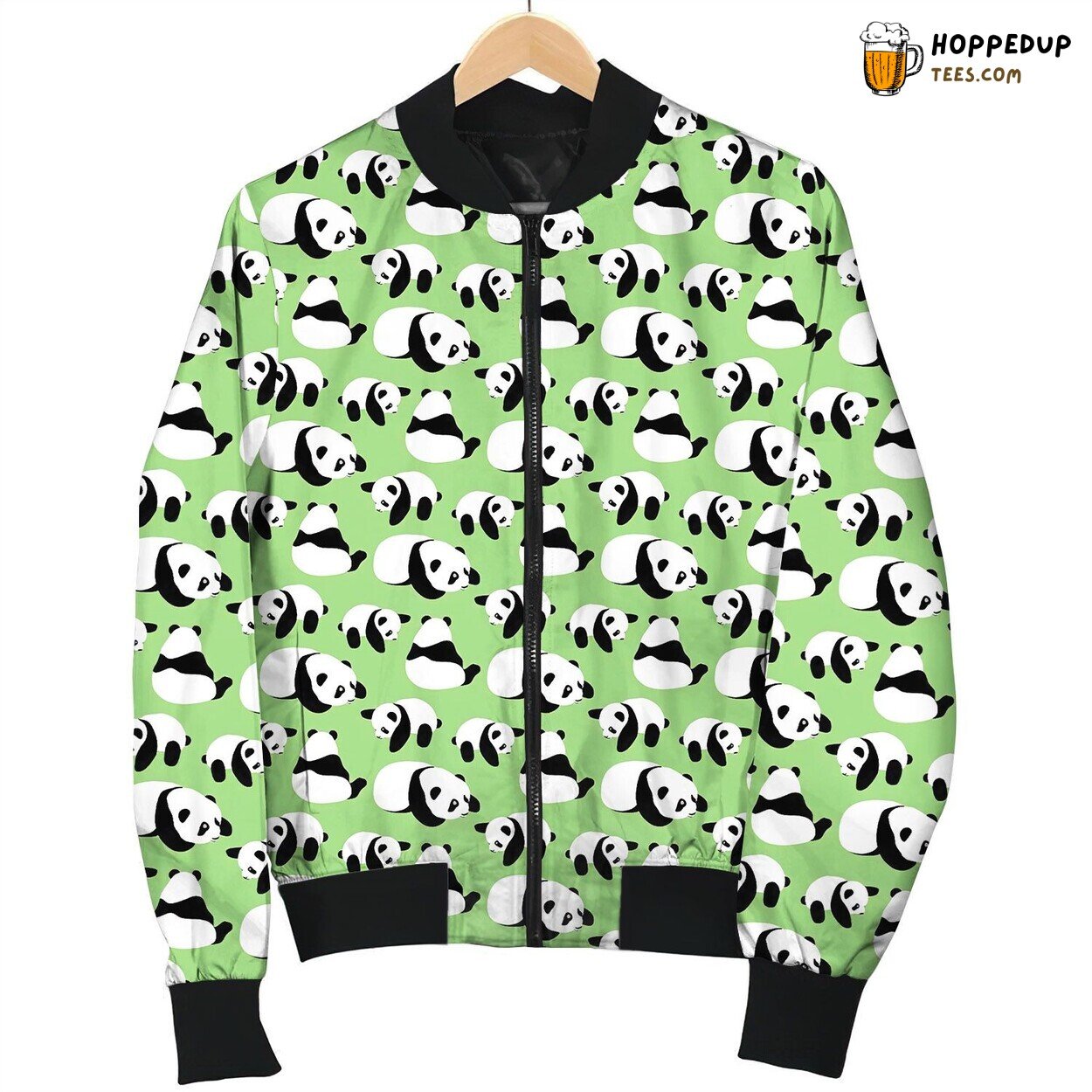 Cartoon Panda On Green Illustrations Bomber Jacket