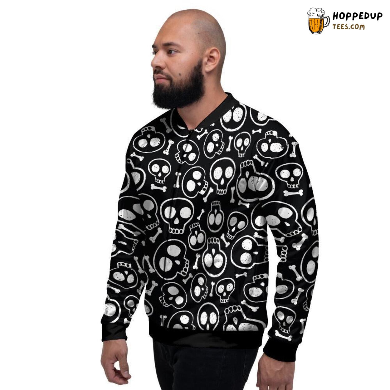 Cartoon Skull Art Black Vibrant Design Men’s Bomber Jacket Fun Edgy Statement