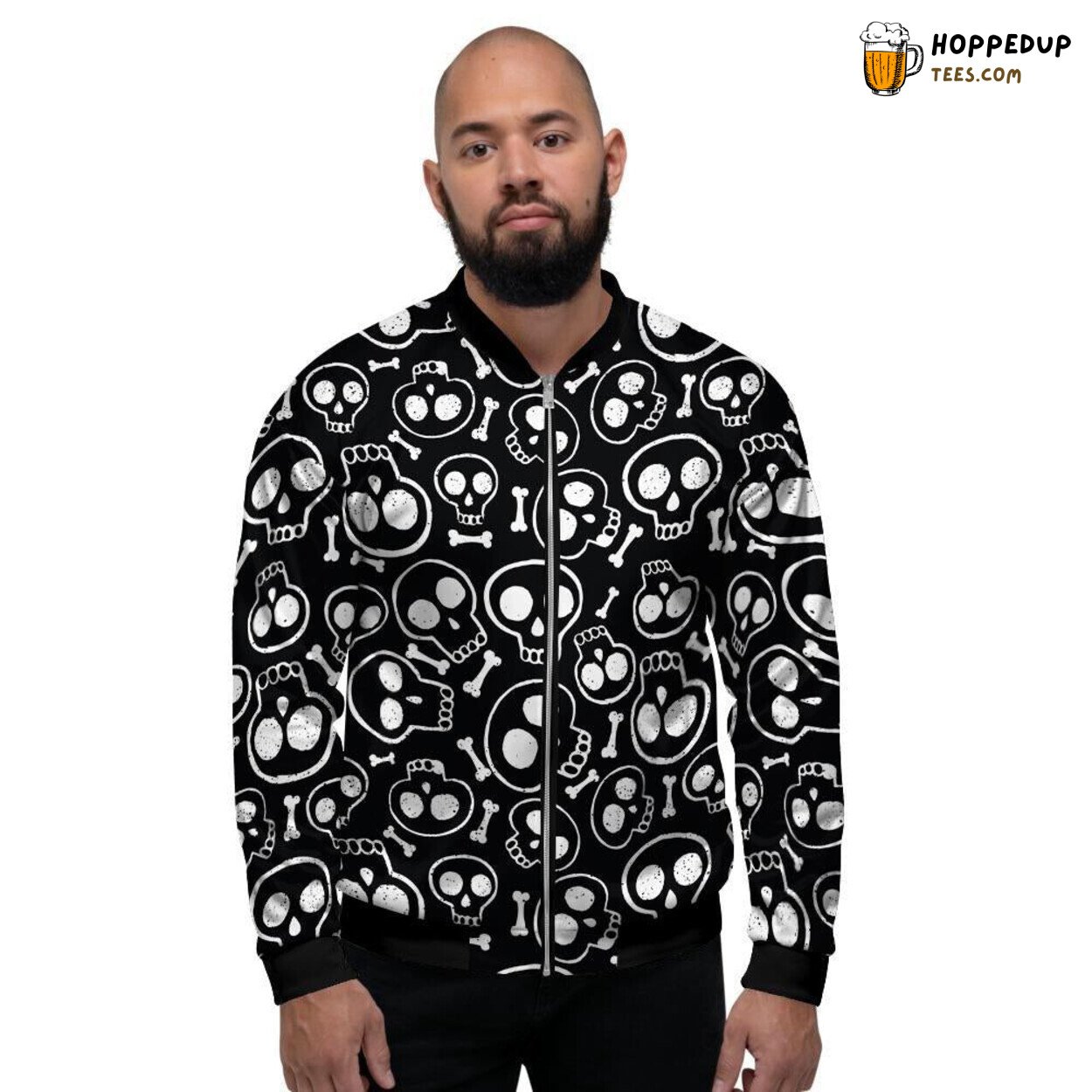 Cartoon Skull Art Black Vibrant Design Men’s Bomber Jacket Fun Edgy Statement