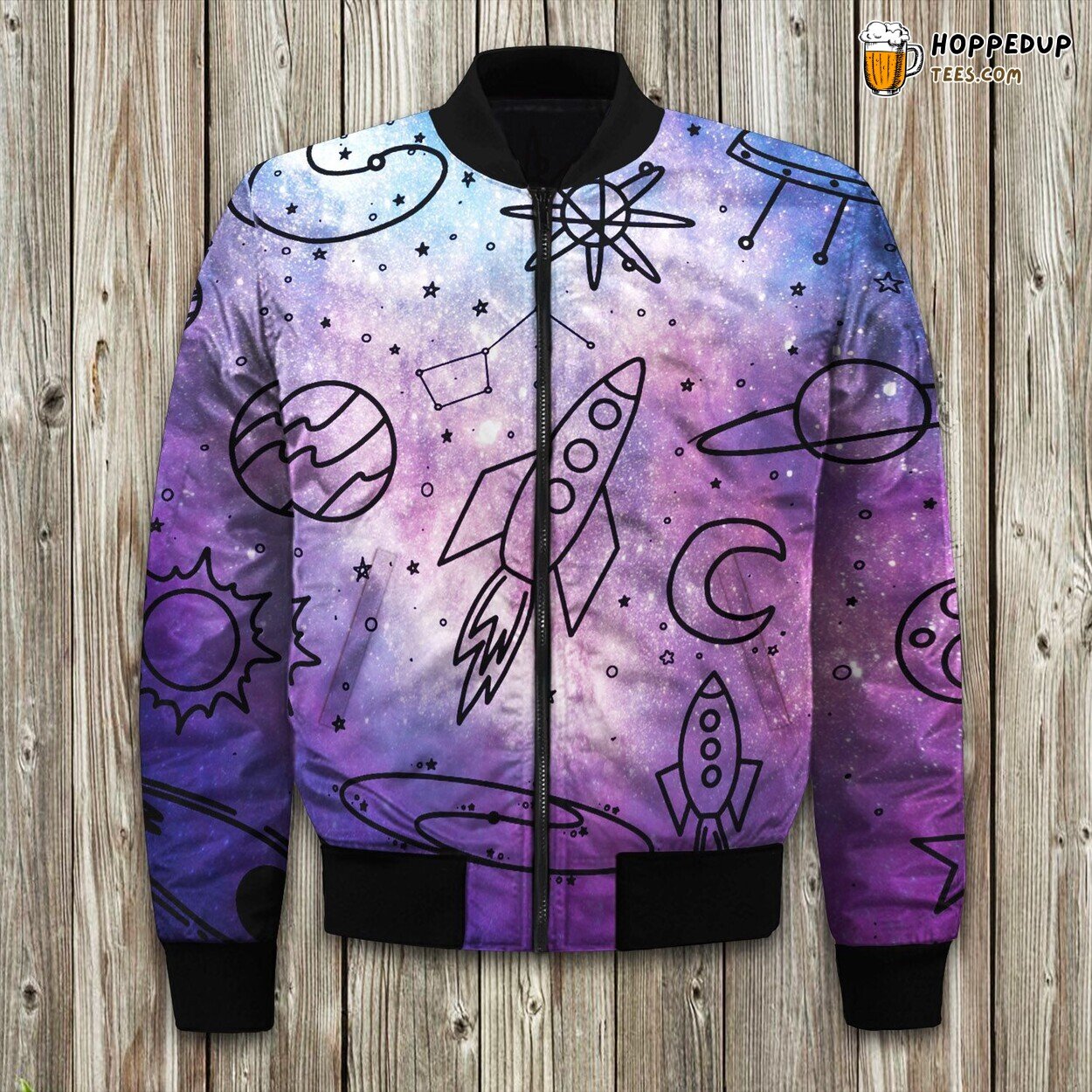Cartoon Space Galactic Fun Winter Bomber Jacket Animated Cosmos