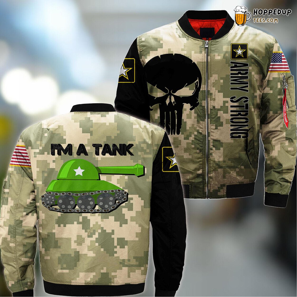 Cartoon USA Army Tank Im a Tank Army Gifts Bomber Jacket