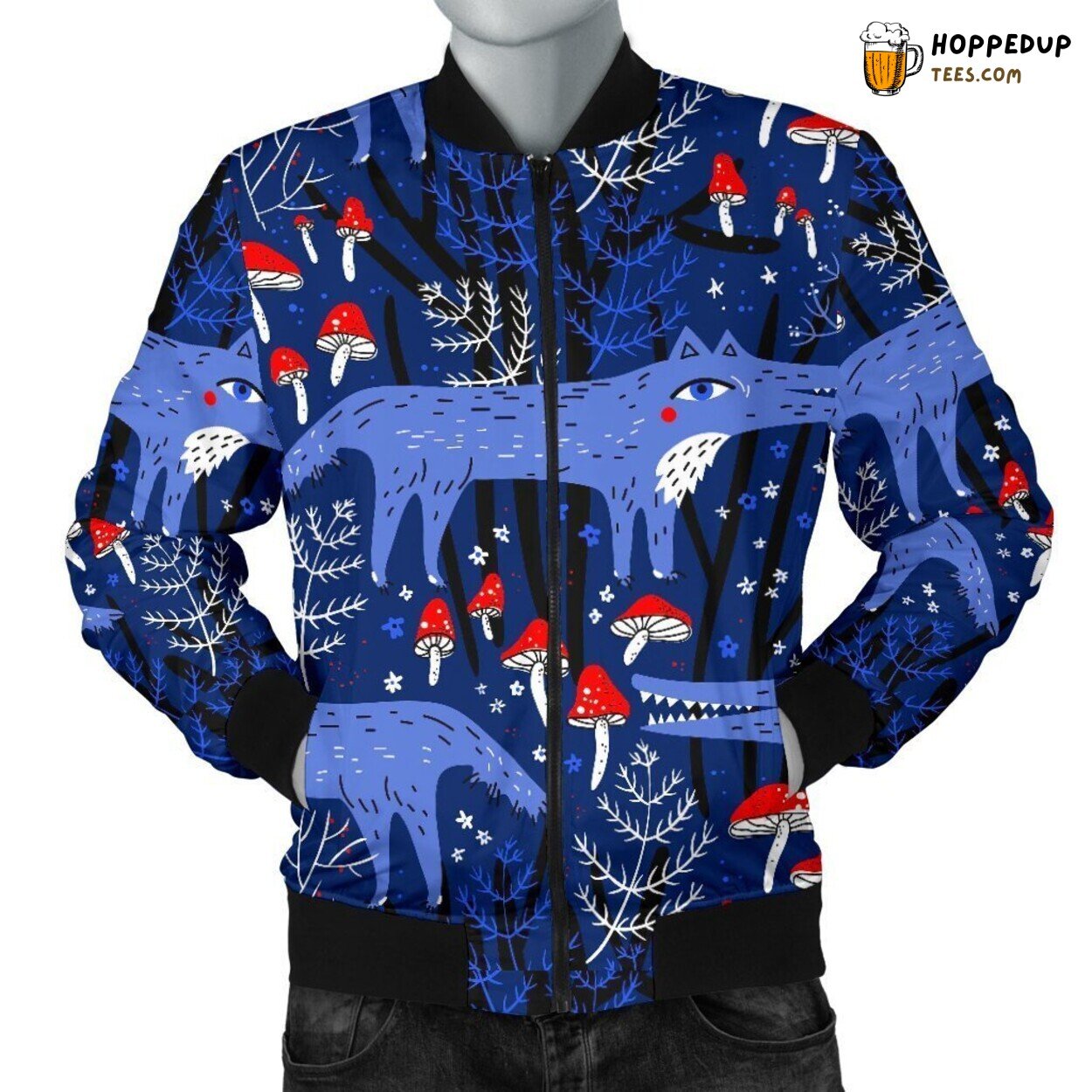 Cartoon Wolf Fun Artistic Men’s Bomber Jacket Playful Nature Design Elegance