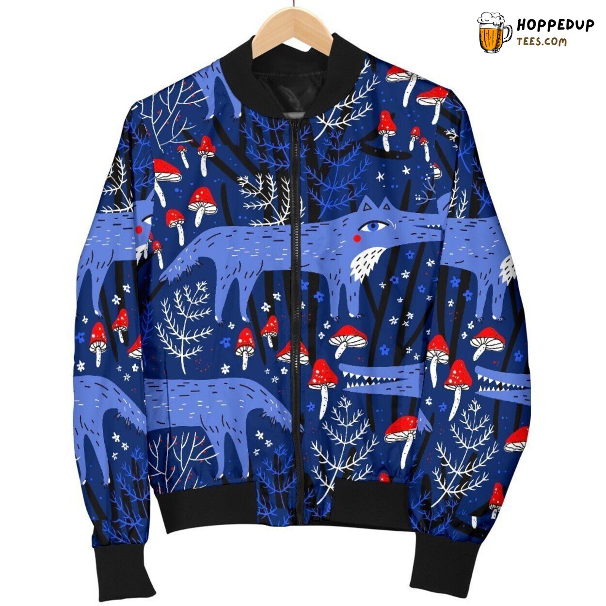 Cartoon Wolf Fun Artistic Men’s Bomber Jacket Playful Nature Design Elegance
