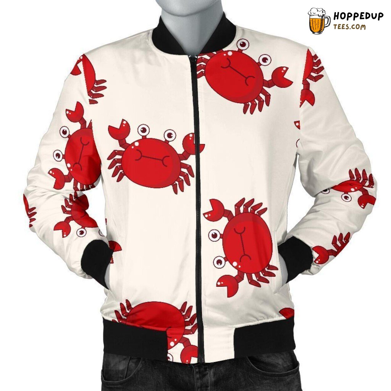 Cartooned Crab Fun Men’s Bomber Jacket Unique Pattern Essence Design Art