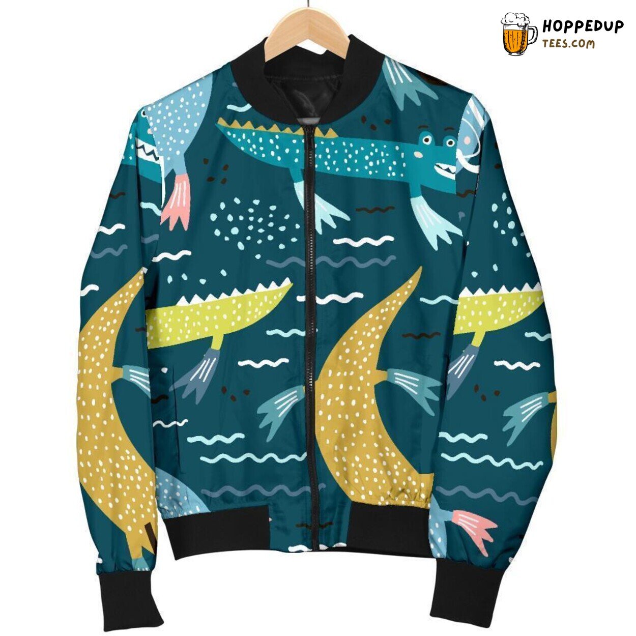 Cartooned Crocodile Play Men’s Bomber Jacket Unique Essence Pattern Design