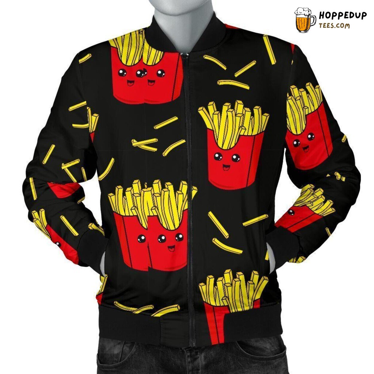 Cartoonish French Fries Fun Men’s Bomber Jacket Unique Pattern Design Display
