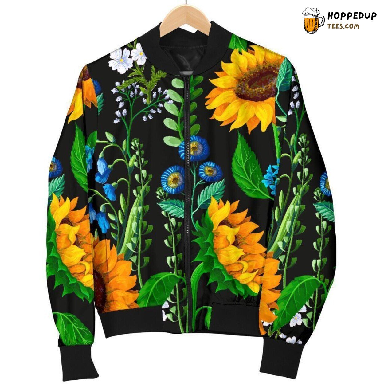 Cartoonish Sunflower Delight Design Men’s Bomber Jacket Artistic Pattern Art