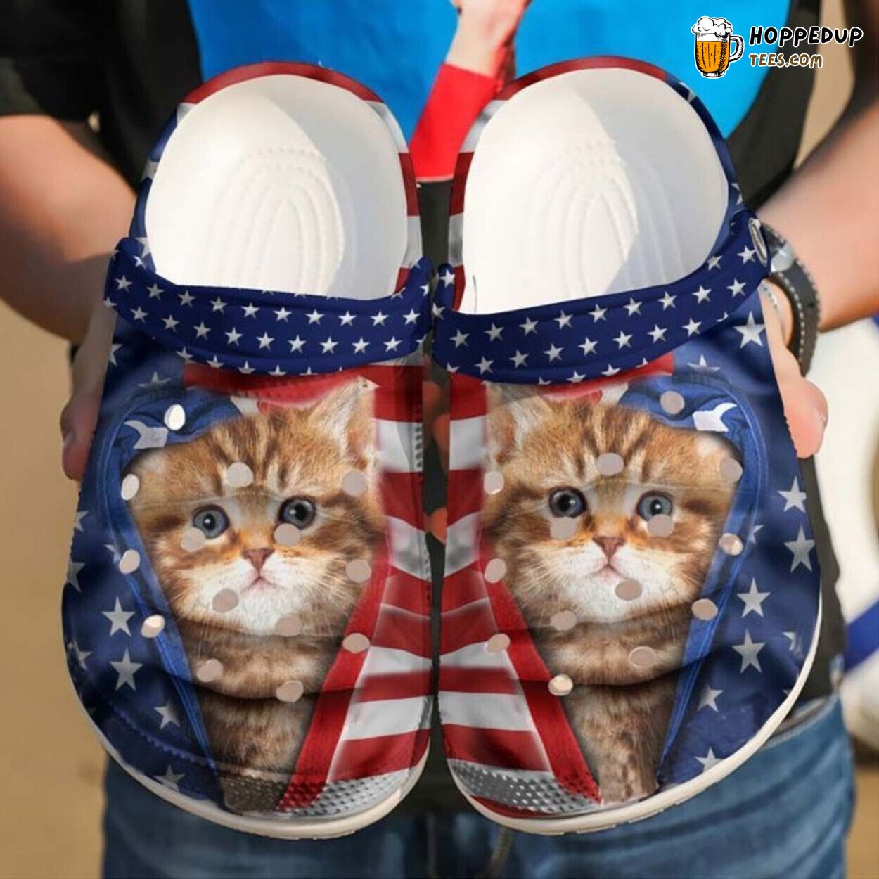 Cat American Flag Print Rubber Clog Shoes Comfy Patriotic Gift