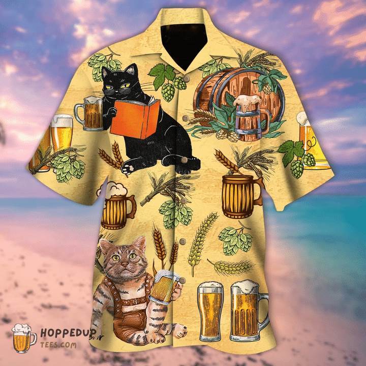 Cat And Beer Ia Aloha Shirt