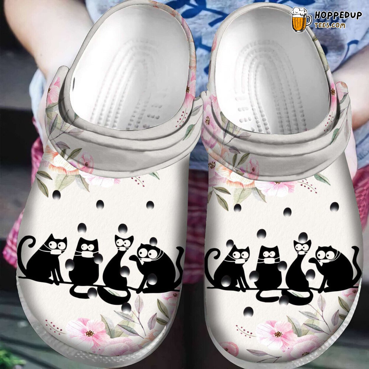 Cat Black Themed Rubber Clog Shoes Comfy Footwear for Cat Enthusiasts