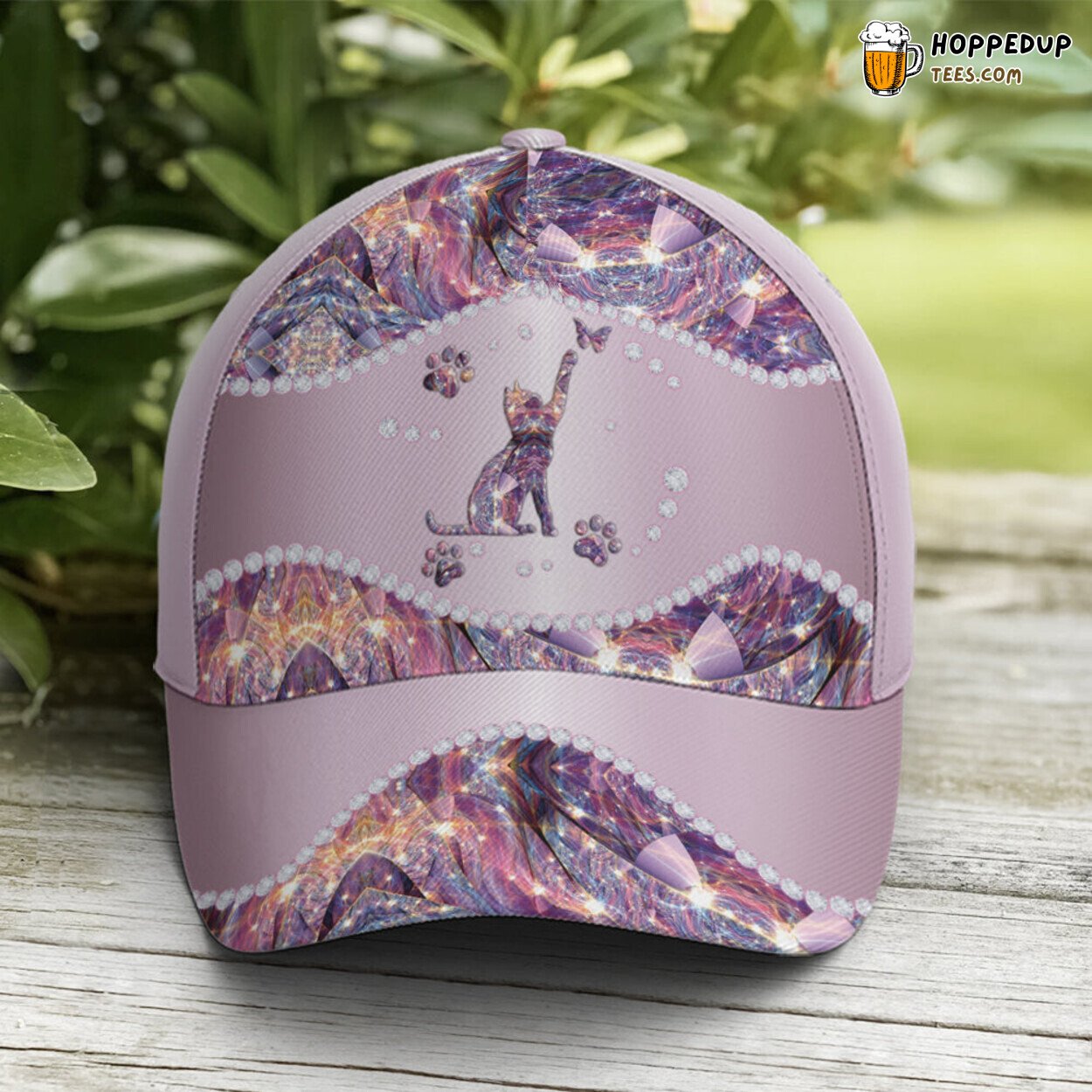 Cat Butterflies in Purple Metallic Fashionable Baseball Cap Look