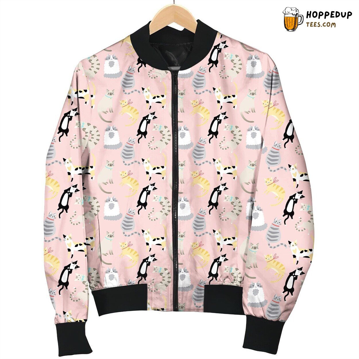 Cat Cute On Pink Background Bomber Jacket