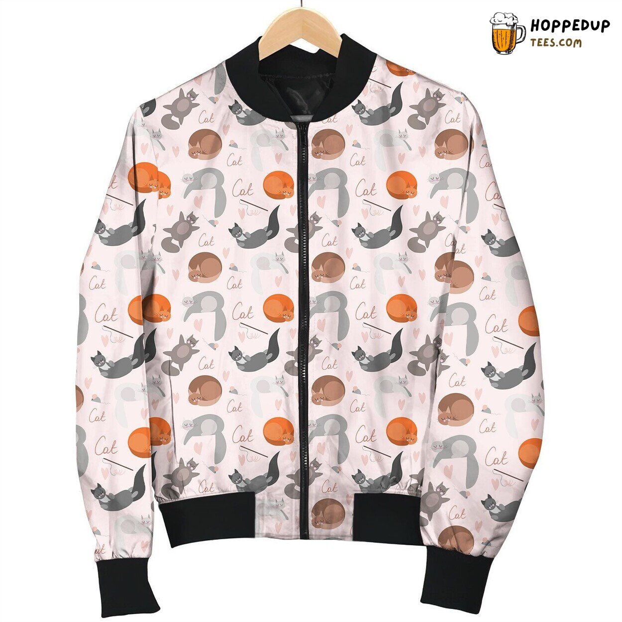 Cat Pink Heart Pattern Bomber Jacket
