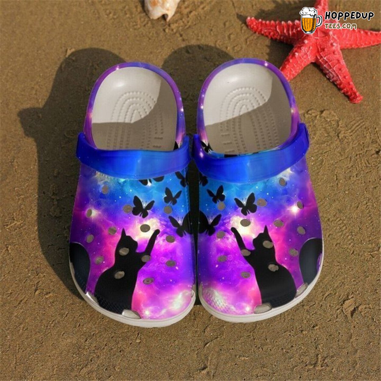 Cat Purple Butterfly Theme Classic Comfortable Clogs Shoes Unique Pet Gift