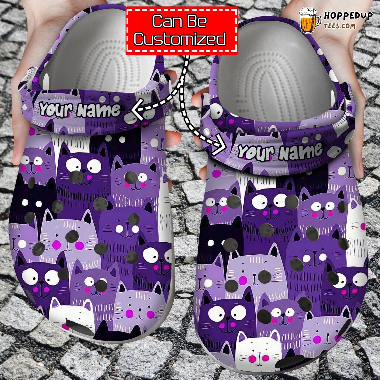 Cat Purple Pattern Personalized Comfortable Unique Clog Shoes Design