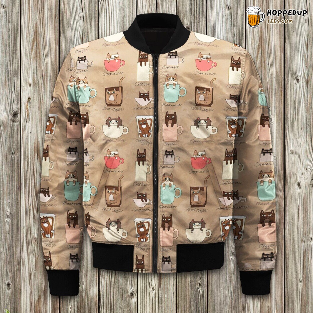 Cats Enjoying Coffee Winter Bomber Jacket Morning Purrfection Theme