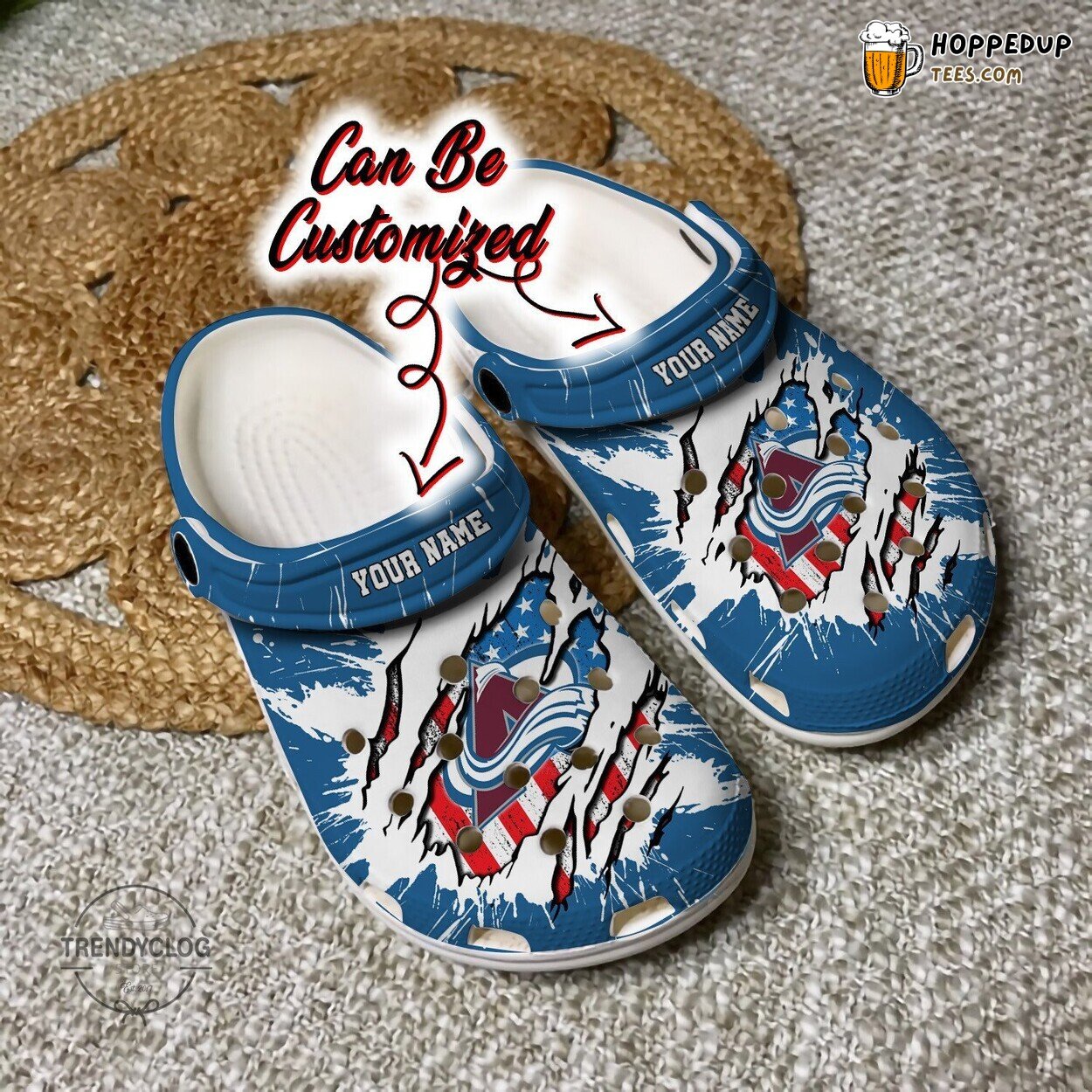 CAvalanche Hockey Personalized American Flag Ripped Clog Shoes