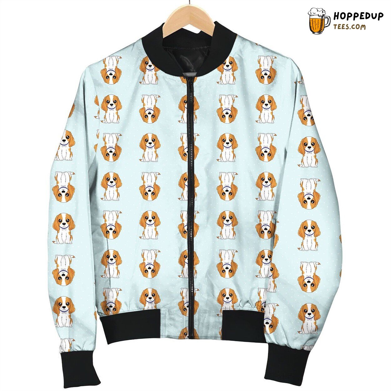 Cavalier King On Mint Green Background Bomber Jacket