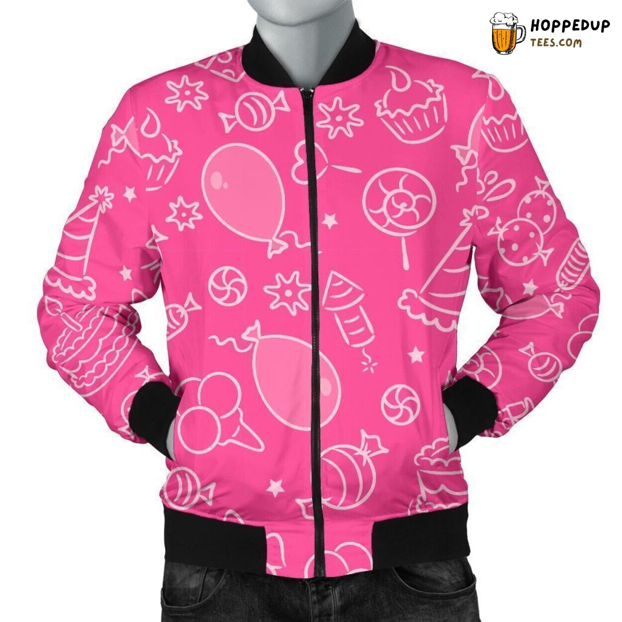 Celebrating Birthday Joy Men’s Bomber Jacket Unique Pattern Design Display