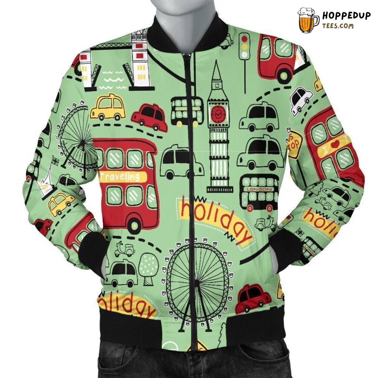 Celebrating British Icons Men’s Bomber Jacket Unique Pattern Essence Display