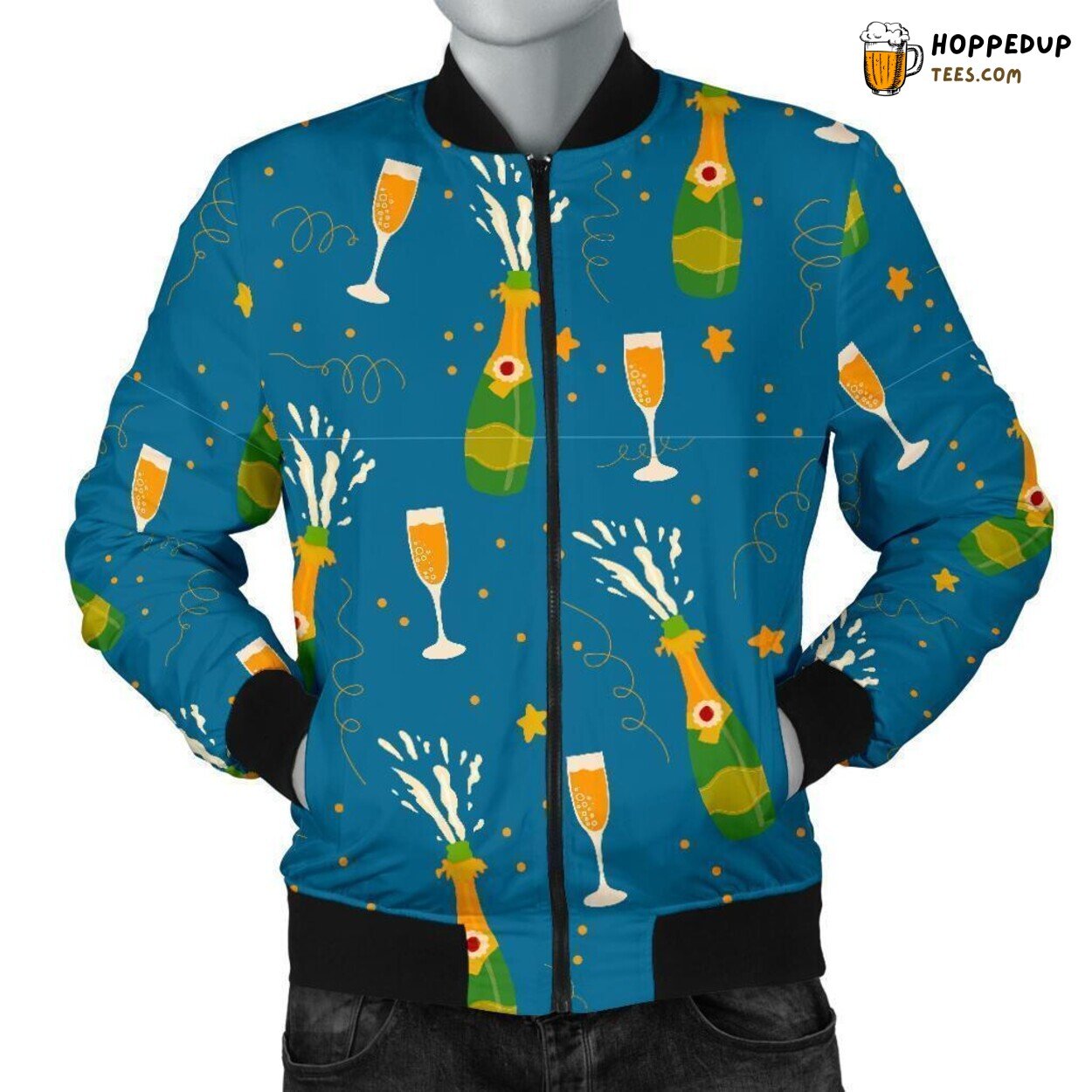 Celebratory Champagne Essence Men’s Bomber Jacket Unique Pattern Display Art