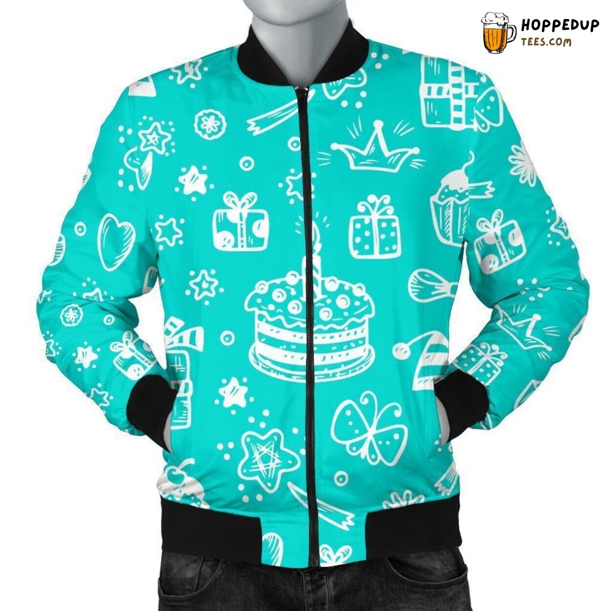Celebratory Happy Birthday Men’s Bomber Jacket Unique Pattern Display Art