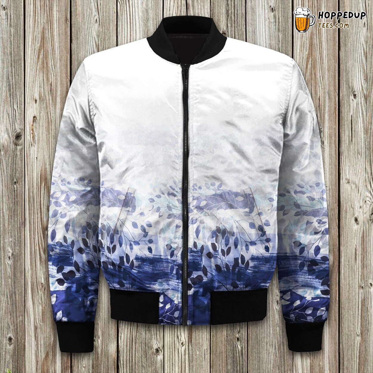 Cerulean Leaf Design Winter Bomber Jacket Tailored Unique Elegance Precision