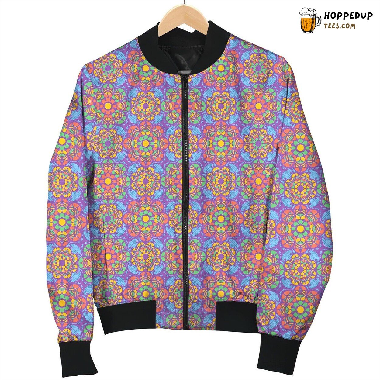 Chakra Colorful Flower Bomber Jacket